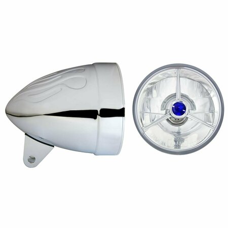 NEWALTHLETE 4.5 in. Flamed Headlight Bucket, Chrome with T40703 WC Bluedot Headlamp NE2991029